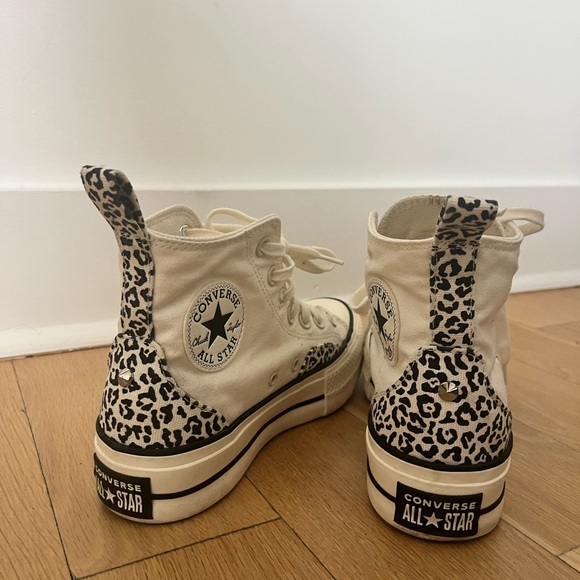 Converse Cream High-Top Sneakers with Black Leopard Accents - Picture 3 of 7